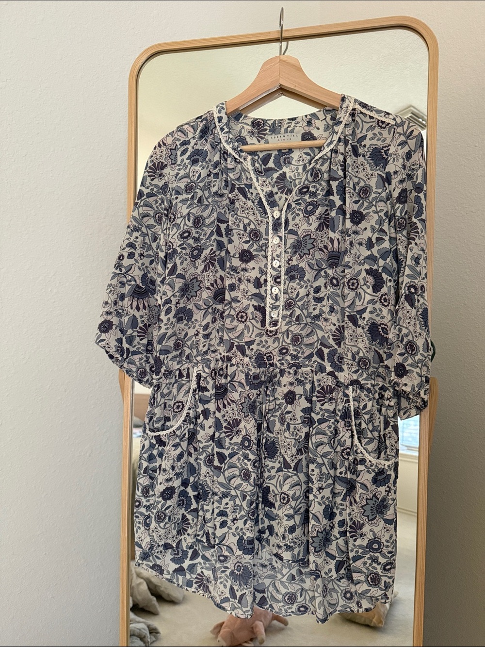 WANT Les Essentiels Blue and White Floral Tunic Blouse